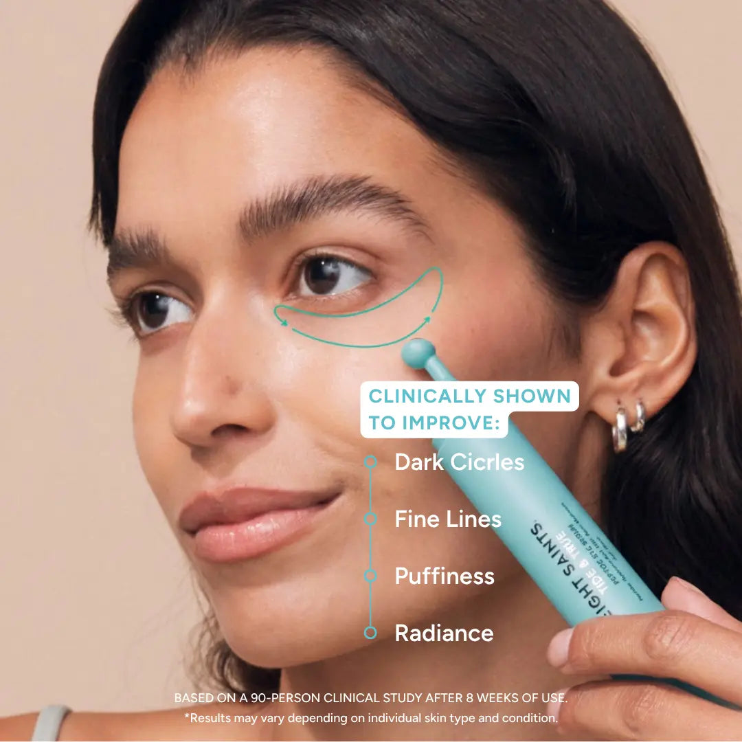 Peptide Eye Serum by Eight Saints Skincare - Cooling Rollerball under Eye Serum for Puffiness Dark Circles & Wrinkles with Peptides Hyaluronic Acid MSM & Reishi Mushroom Glycerin Grapefruit Lightweight Green Tea