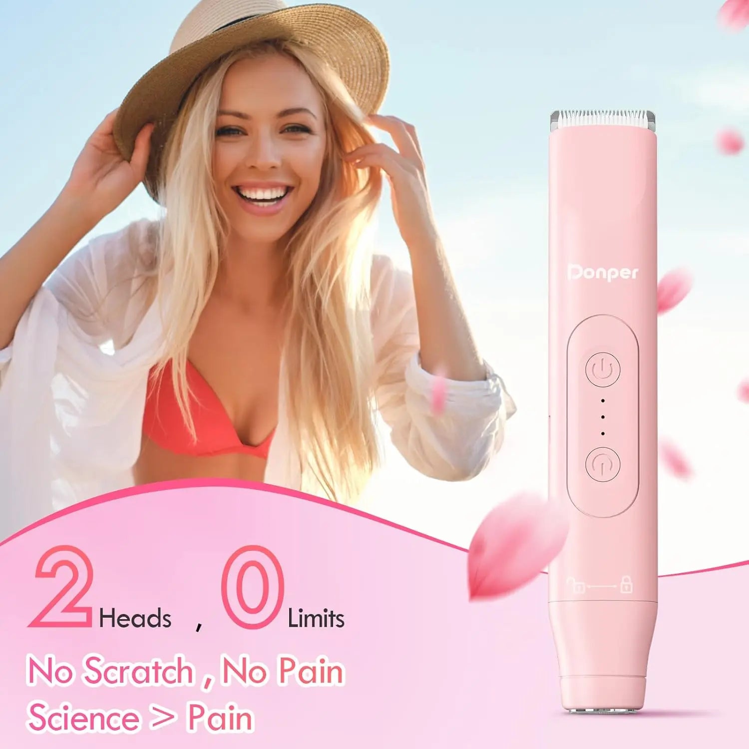 Donper Bikini Trimmer for Women, 2 in 1 Electric Razors for Shower&Travel, IPX7 Waterproof Pubic Hair Remover for Underarm, Legs & Bikini Area, Painless Razor,Hypoallergenic Foil & Ceramic Blades