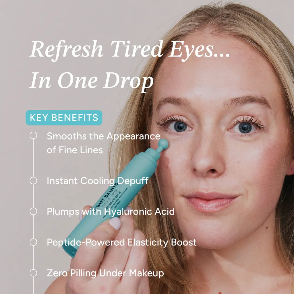 Peptide Eye Serum by Eight Saints Skincare - Cooling Rollerball under Eye Serum for Puffiness Dark Circles & Wrinkles with Peptides Hyaluronic Acid MSM & Reishi Mushroom Glycerin Grapefruit Lightweight Green Tea