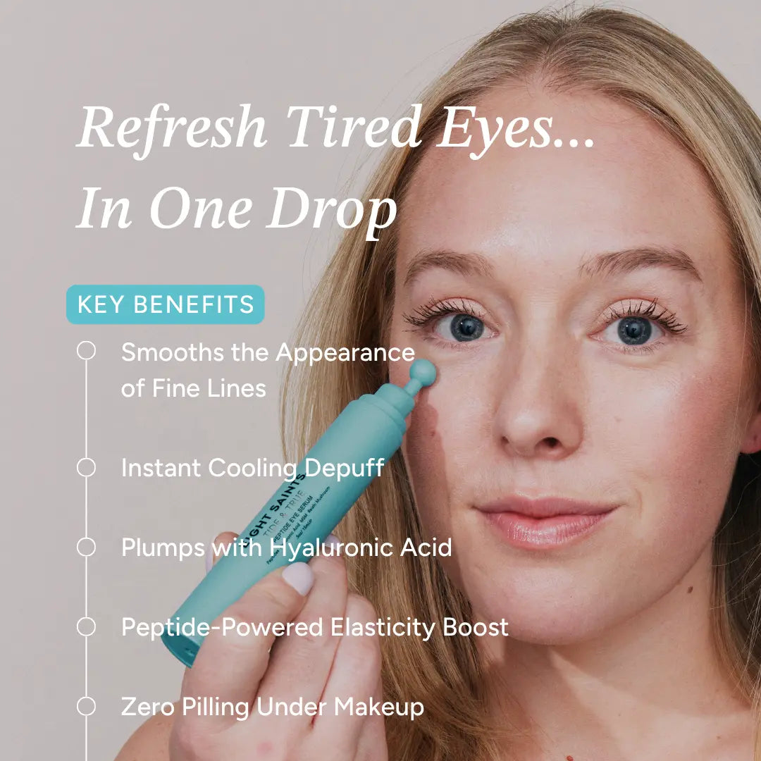 Peptide Eye Serum by Eight Saints Skincare - Cooling Rollerball under Eye Serum for Puffiness Dark Circles & Wrinkles with Peptides Hyaluronic Acid MSM & Reishi Mushroom Glycerin Grapefruit Lightweight Green Tea