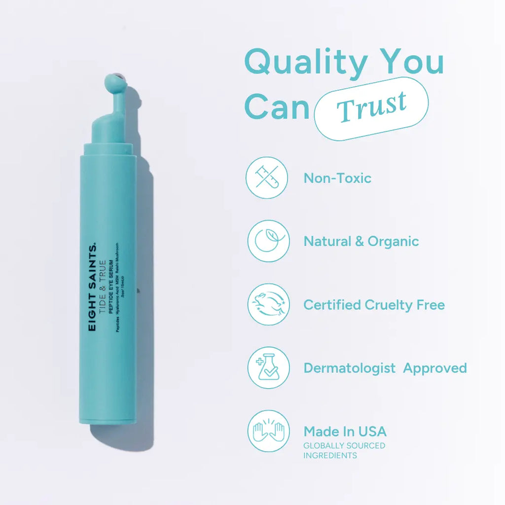 Peptide Eye Serum by Eight Saints Skincare - Cooling Rollerball under Eye Serum for Puffiness Dark Circles & Wrinkles with Peptides Hyaluronic Acid MSM & Reishi Mushroom Glycerin Grapefruit Lightweight Green Tea